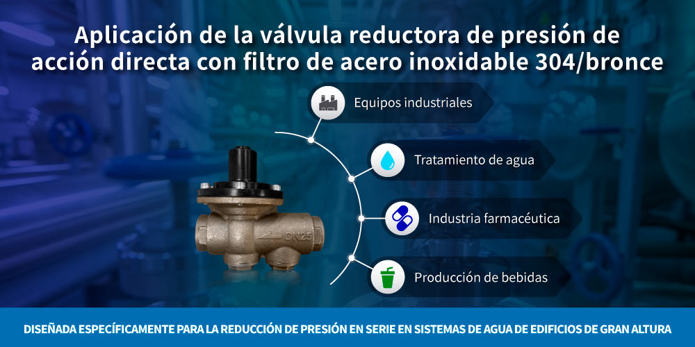 Aplicación de la válvula reductora de presión de acción directa Z-Tide con filtro de acero inoxidable 304 y bronce